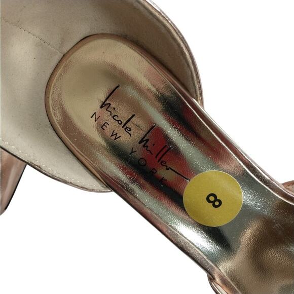 NICOLE MILLER! GOLD METALLIC VEGAN LEATHER WRAPPED ANKLE POINTY HEELS! SZ 8M - Picture 10 of 11